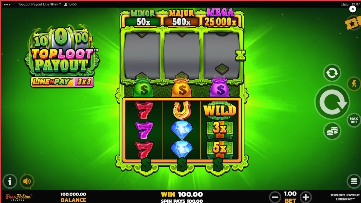 TopLoot Payout LineNPay slot game interface na may mga gintong simbolo at vault theme.